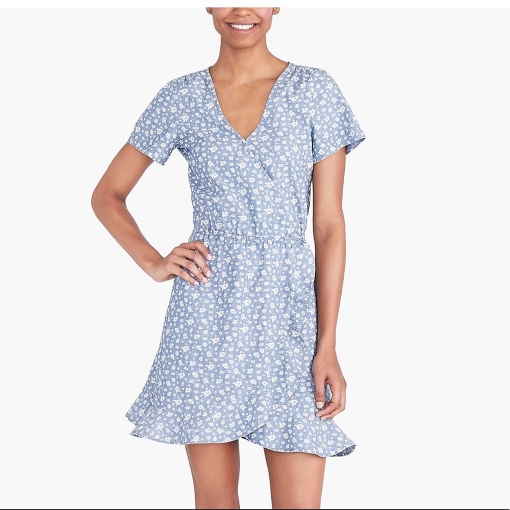 J crew mercantile chambray ruffle faux warp dress